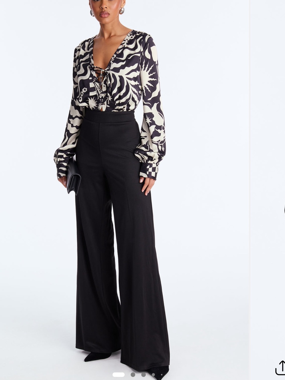 Fashion Nova Black Wide Leg Jumpsuit with Cream/Black Printed Top